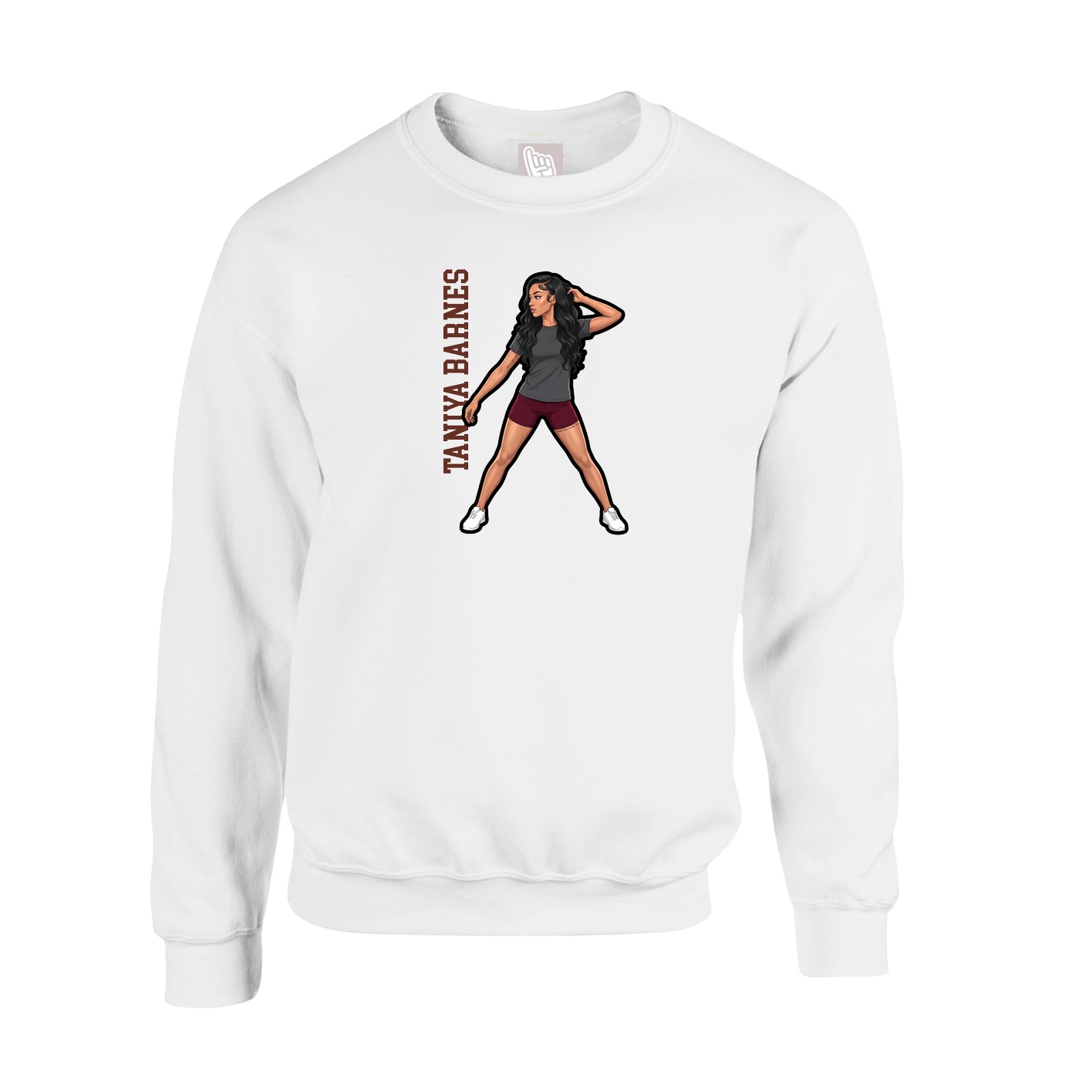 Fleece Crew — Name Vertical in White