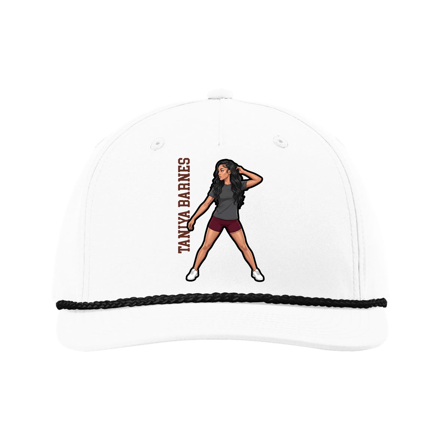 Five-Panel Classic Rope Cap — Name Vertical in White
