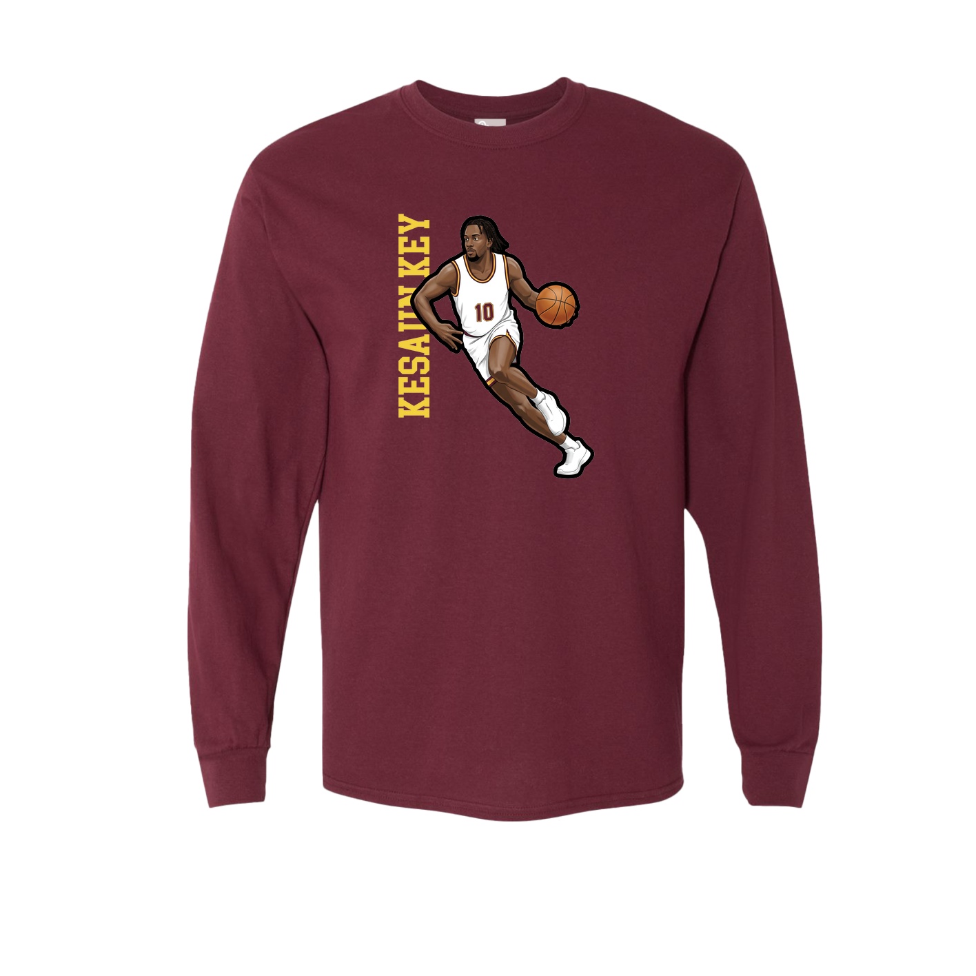 Long Sleeve Tee — Name Vertical in Maroon