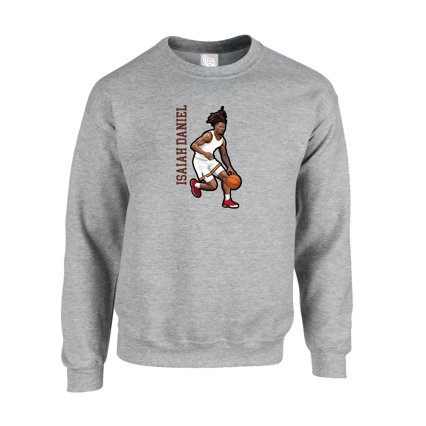 Fleece Crew — Name Vertical in Grey