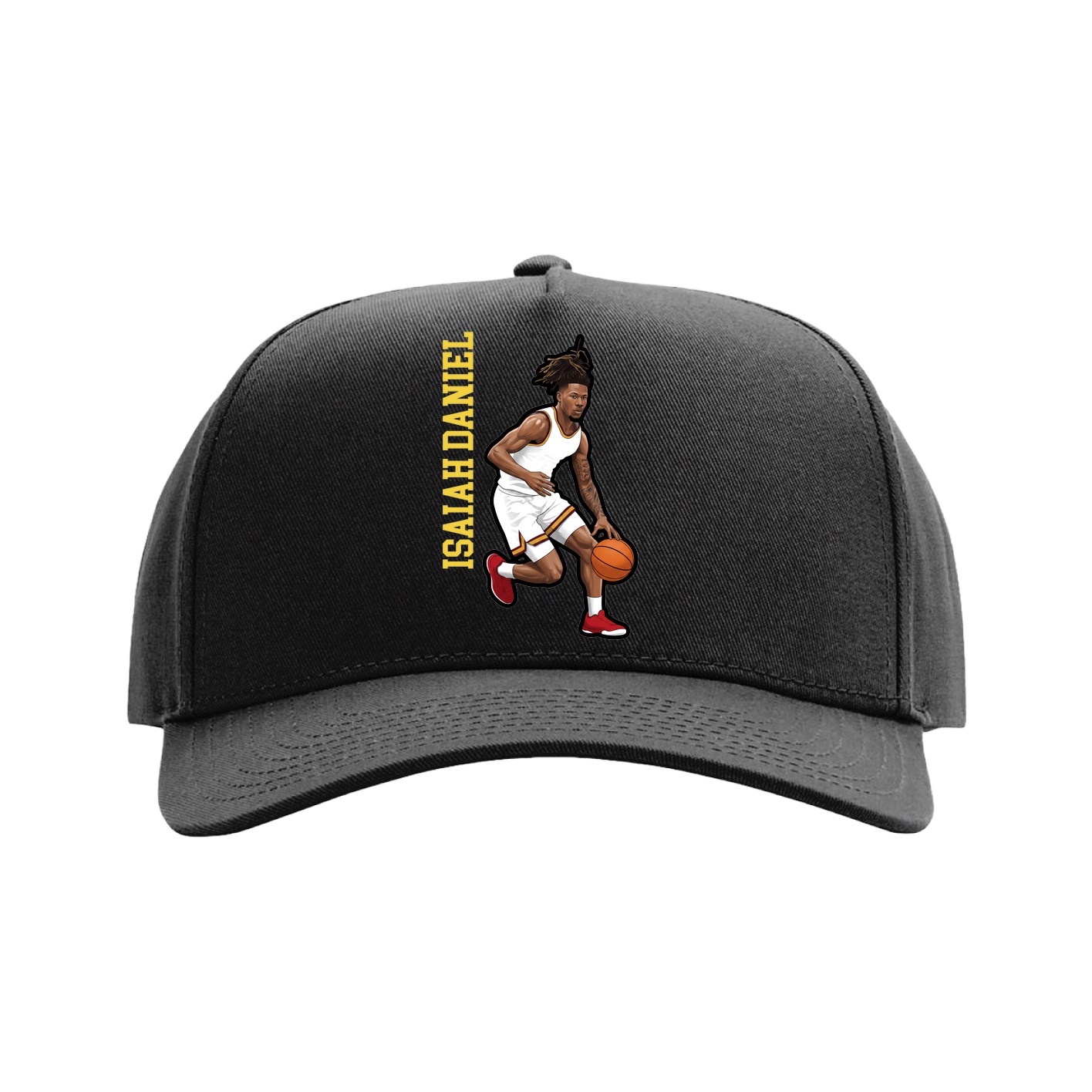 Full Fabric Five-Panel Champ Cap — Name Vertical in Black