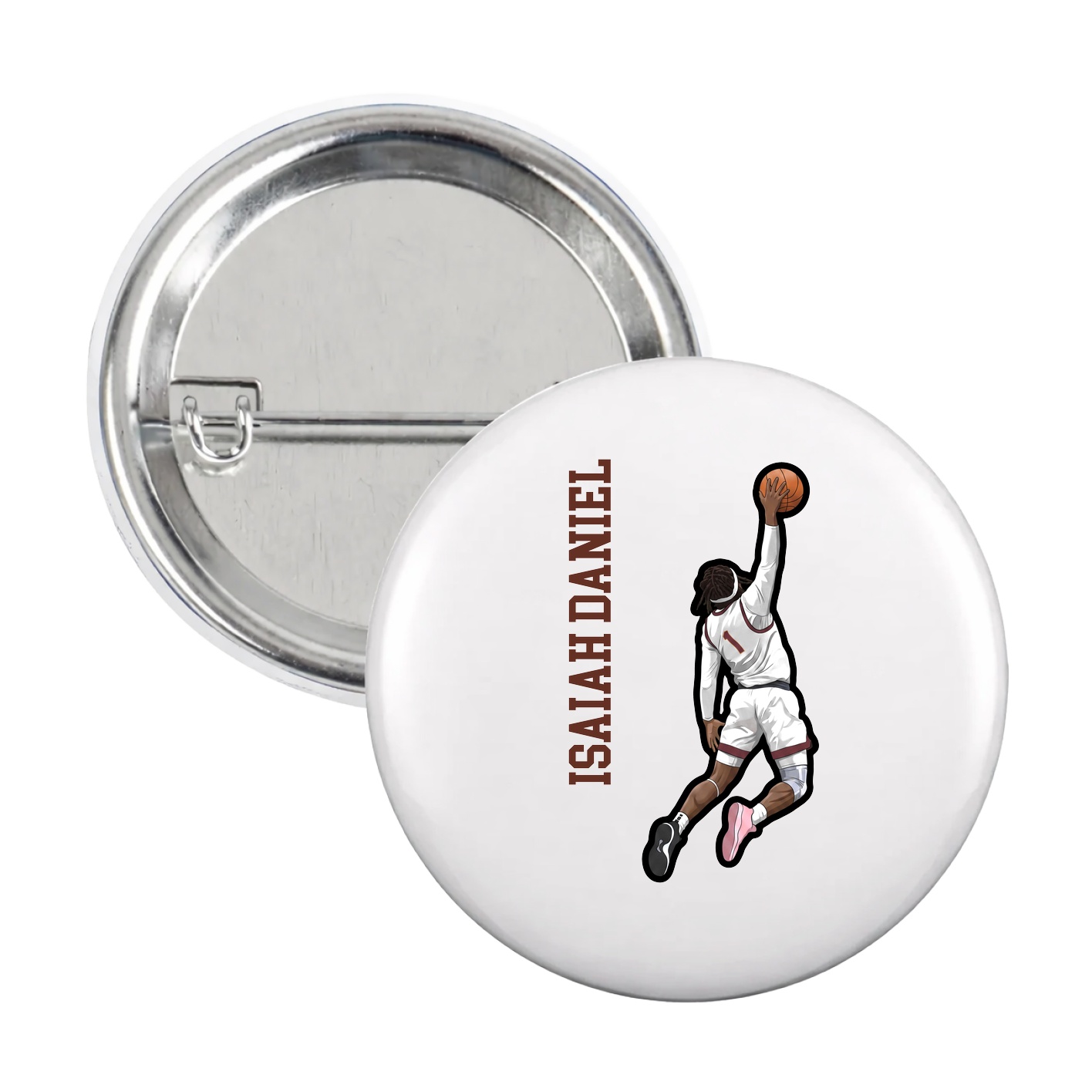 Game Day Button — Name Vertical in White
