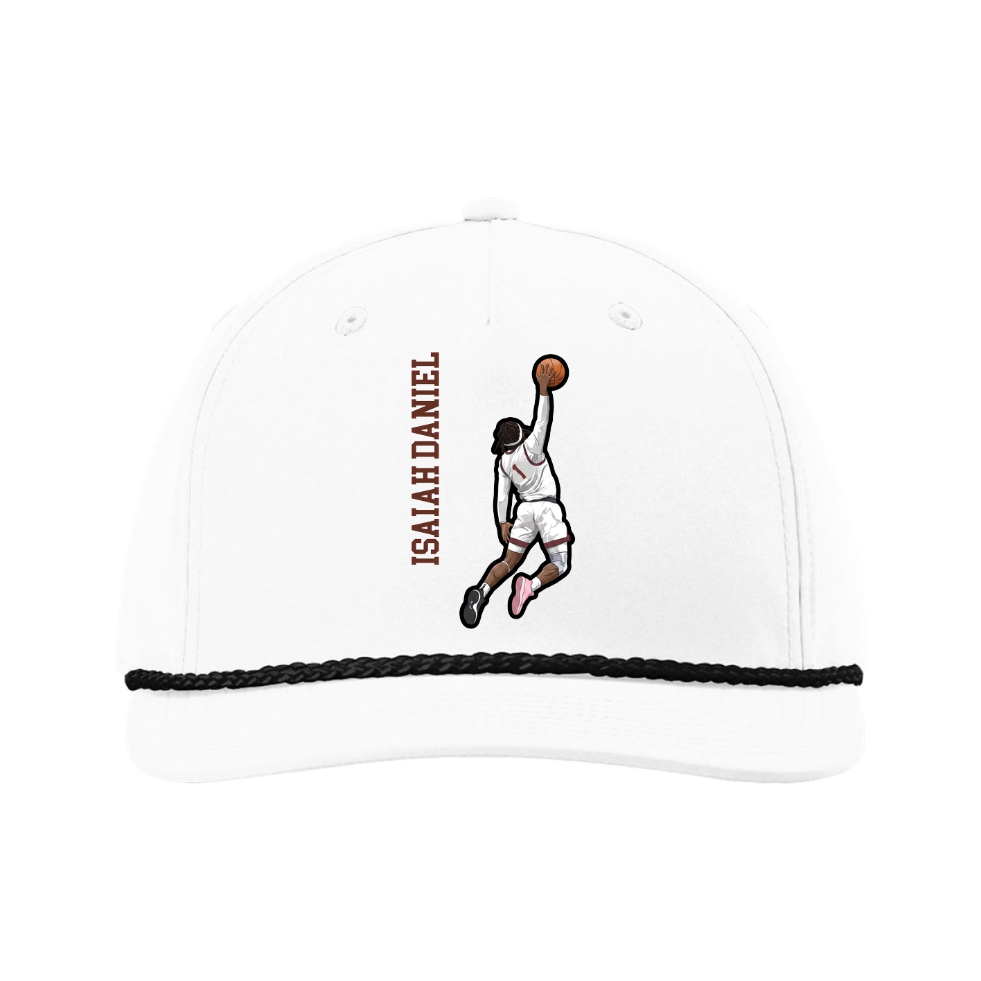 Five-Panel Classic Rope Cap — Name Vertical in White