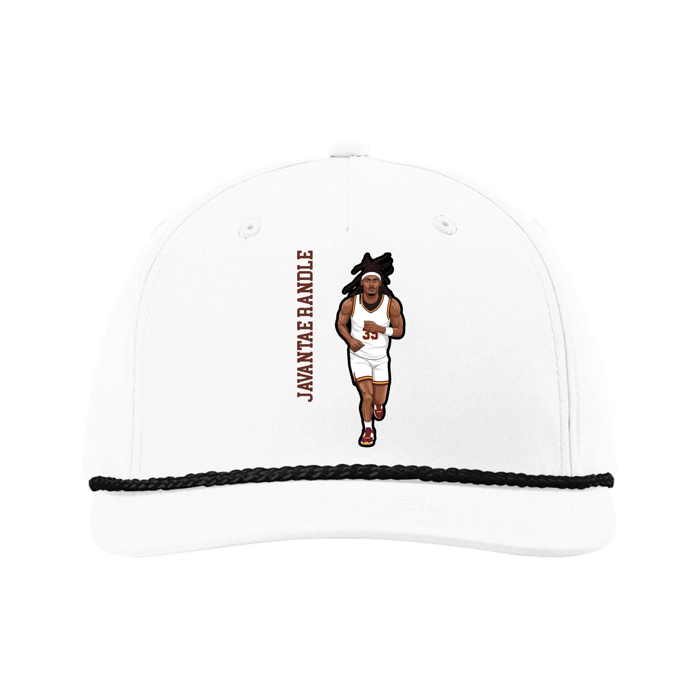 Five-Panel Classic Rope Cap — Name Vertical in White