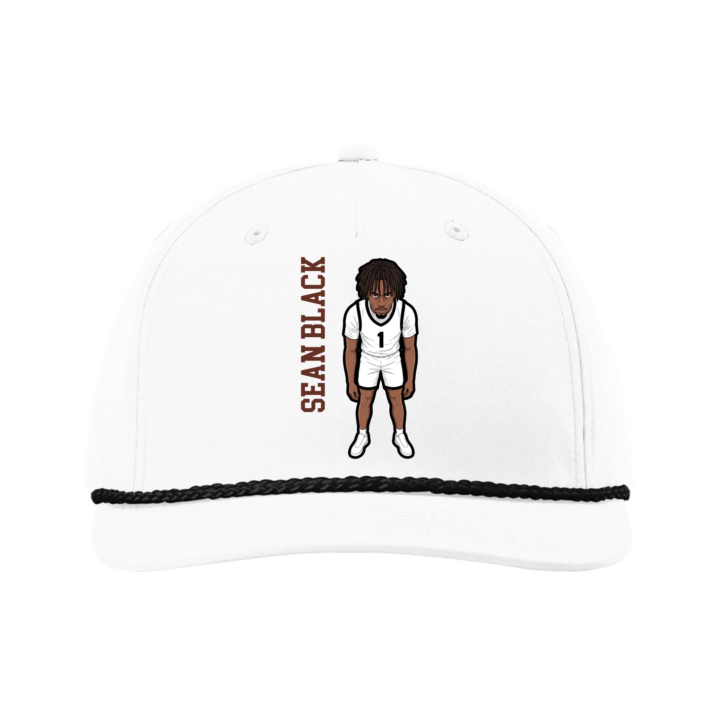 Five-Panel Classic Rope Cap — Name Vertical in White