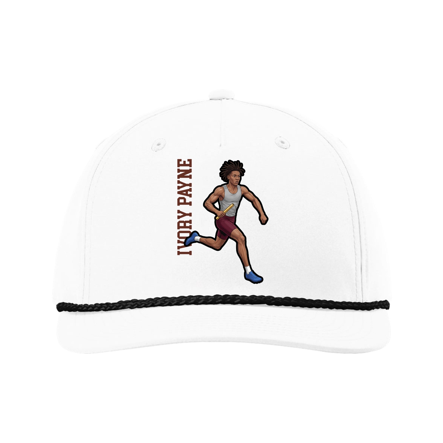 Five-Panel Classic Rope Cap — Name Vertical in White