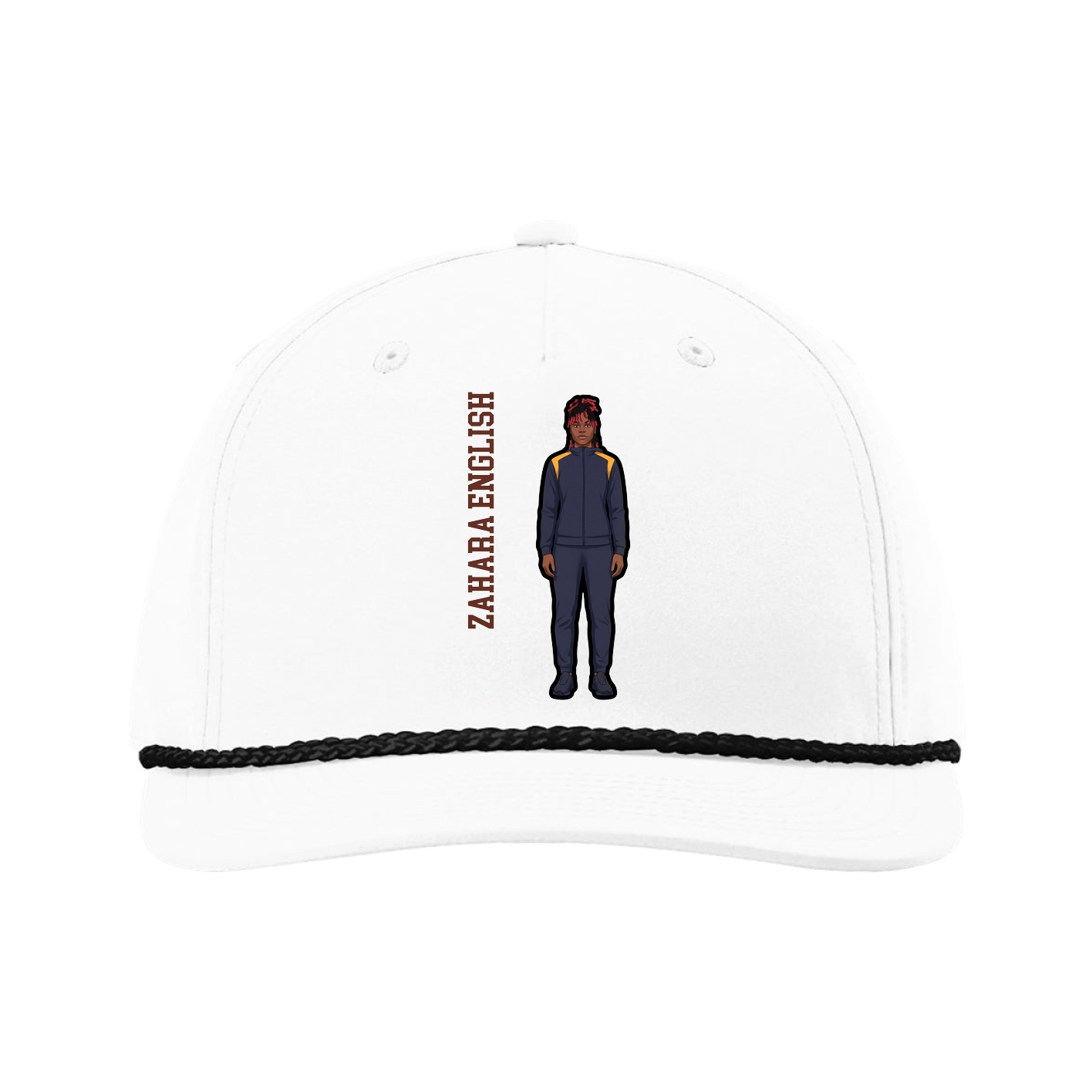 Five-Panel Classic Rope Cap — Name Vertical in White