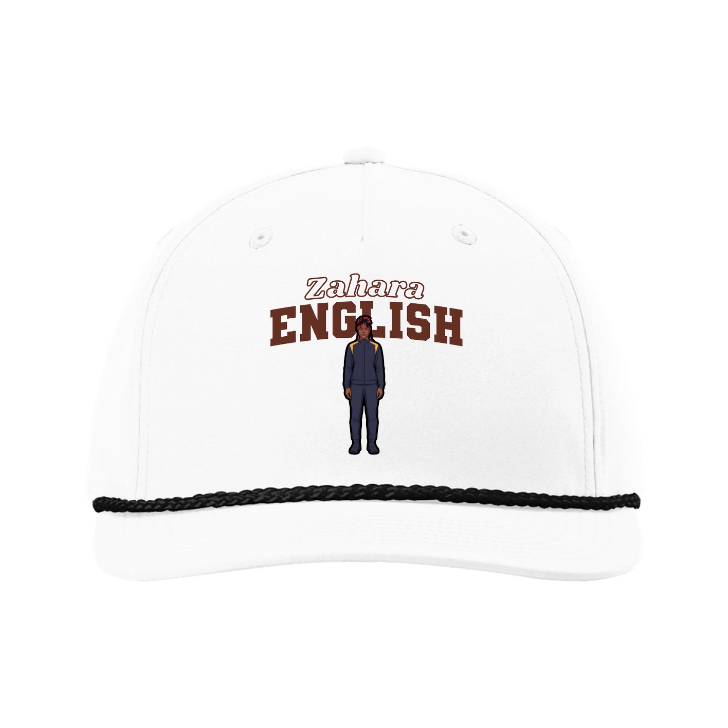 Five-Panel Classic Rope Cap — Name Arch in White