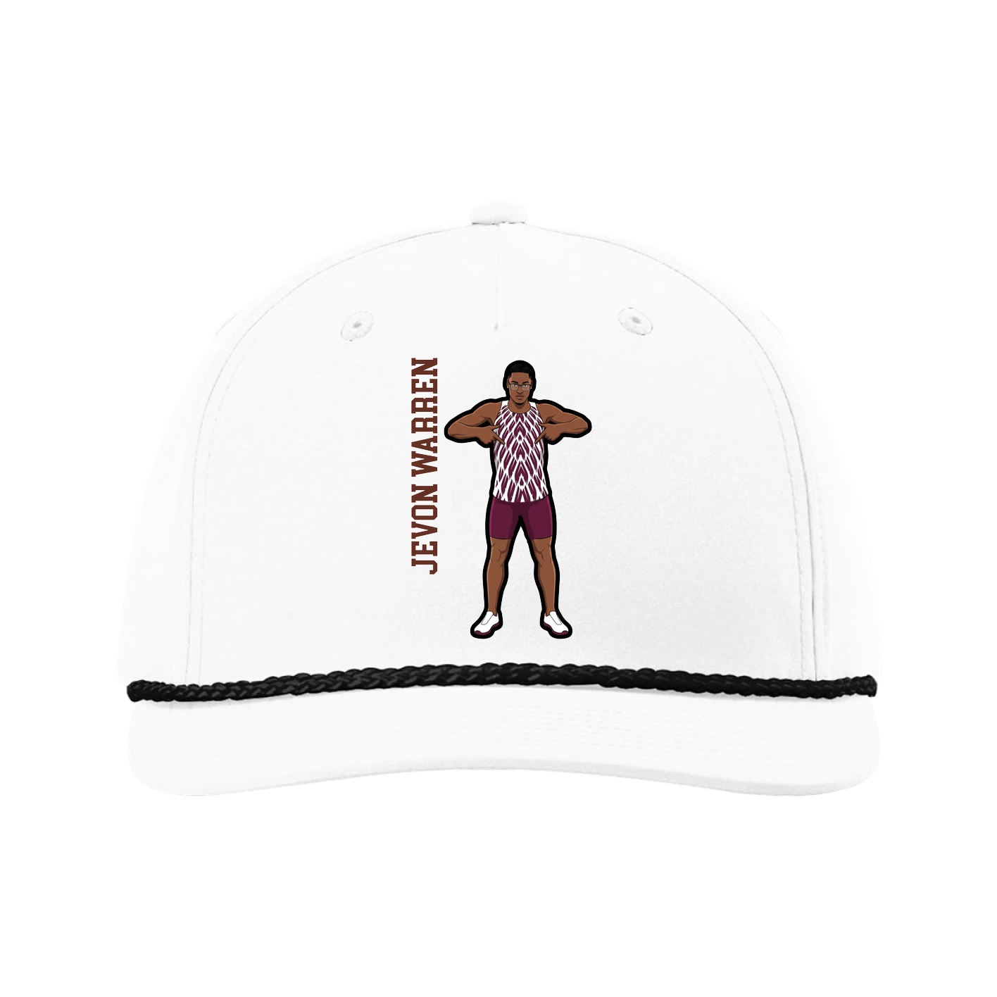 Five-Panel Classic Rope Cap — Name Vertical in White