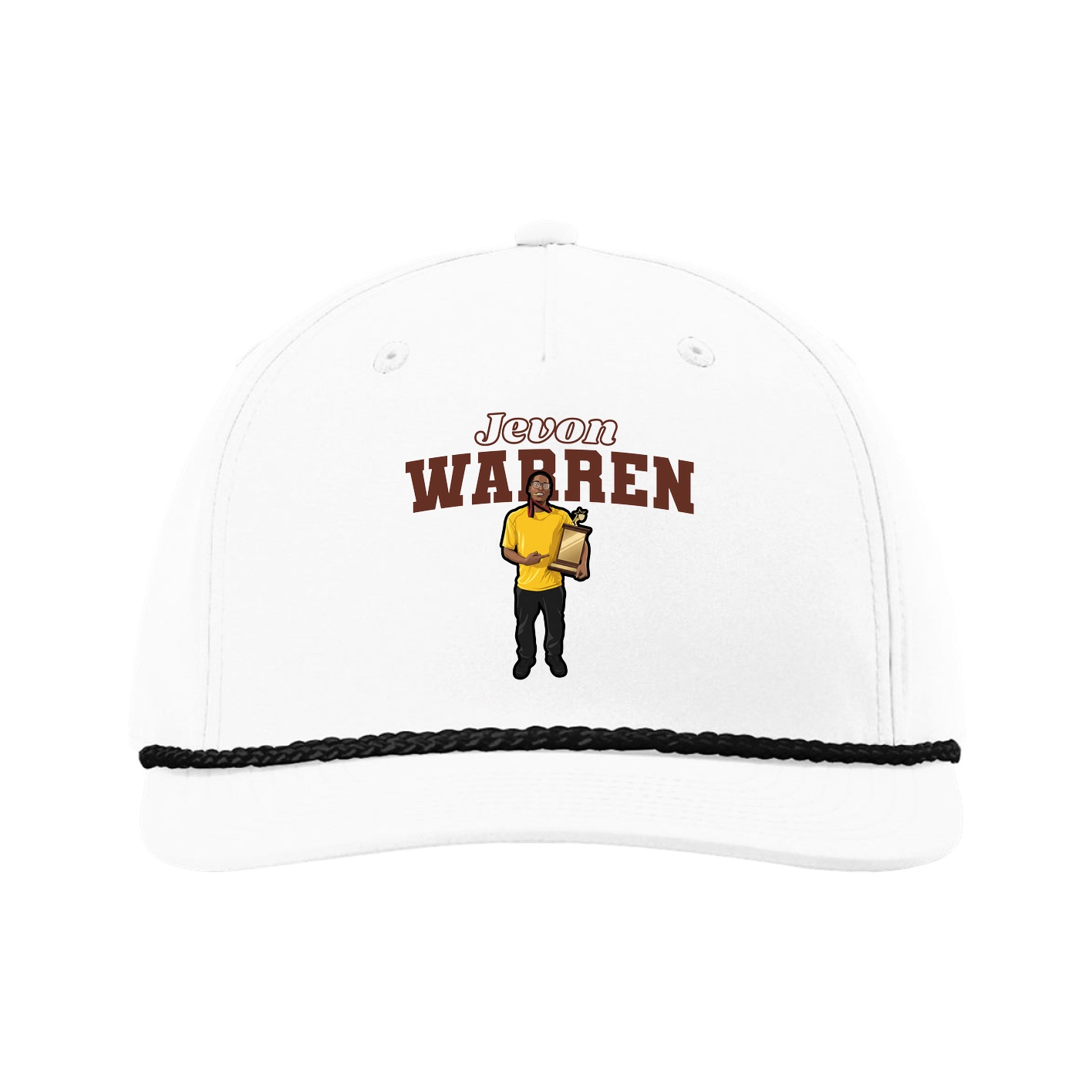 Five-Panel Classic Rope Cap — Name Arch in White