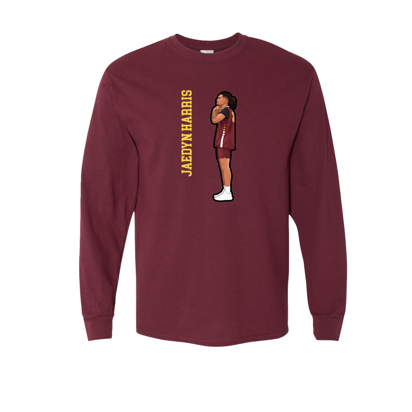 Long Sleeve Tee — Name Vertical in Maroon