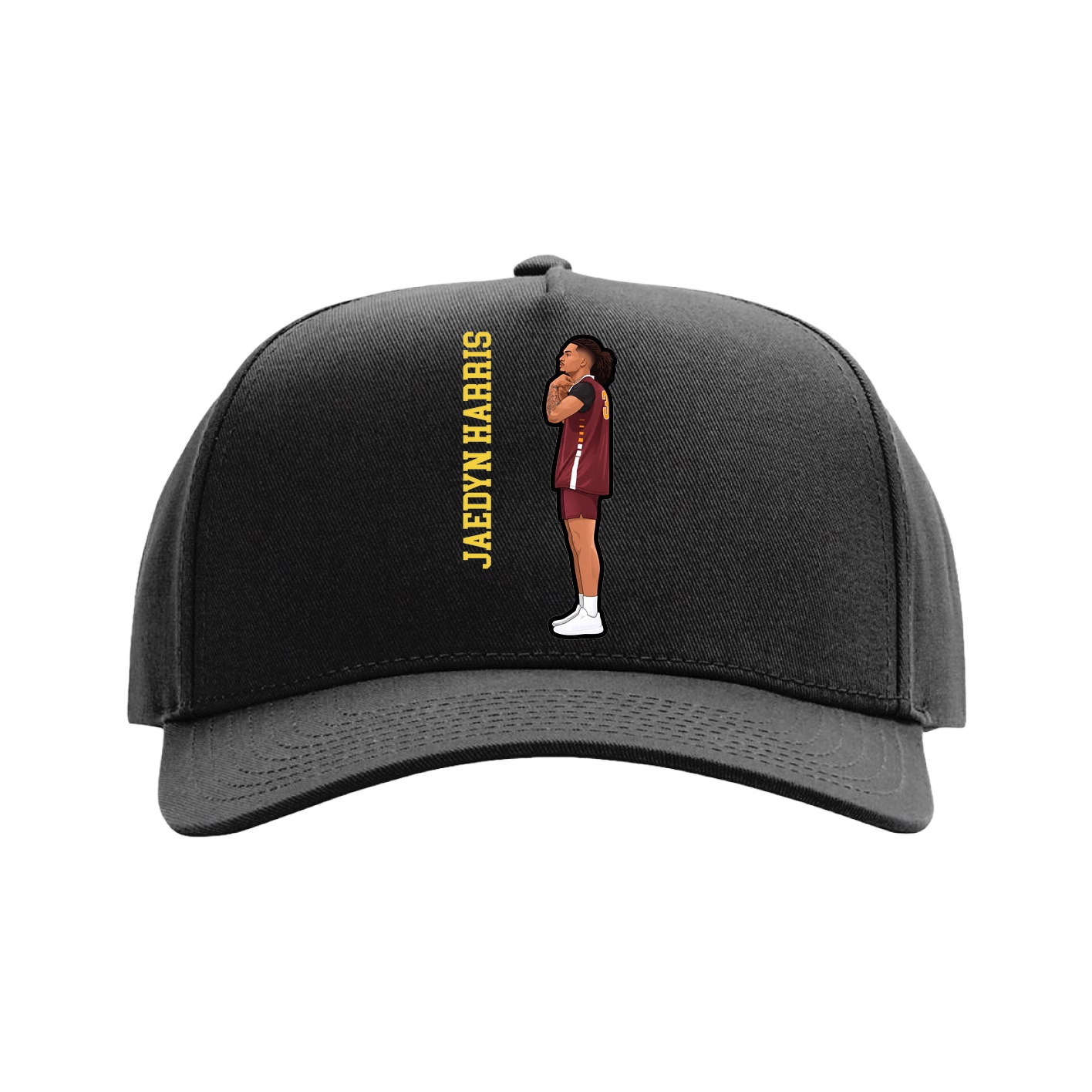 Full Fabric Five-Panel Champ Cap — Name Vertical in Black