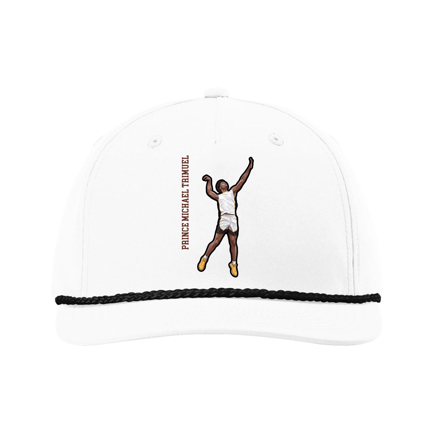 Five-Panel Classic Rope Cap — Name Vertical in White
