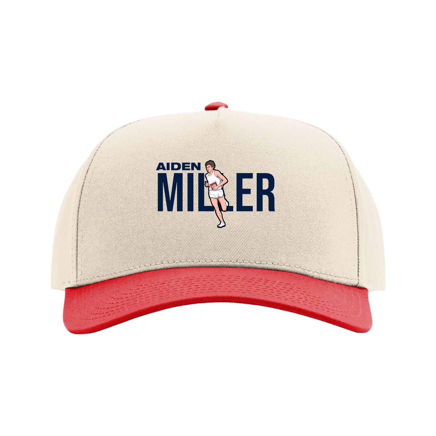 Full Fabric Five-Panel Champ Cap — Player Name in Cream/Red