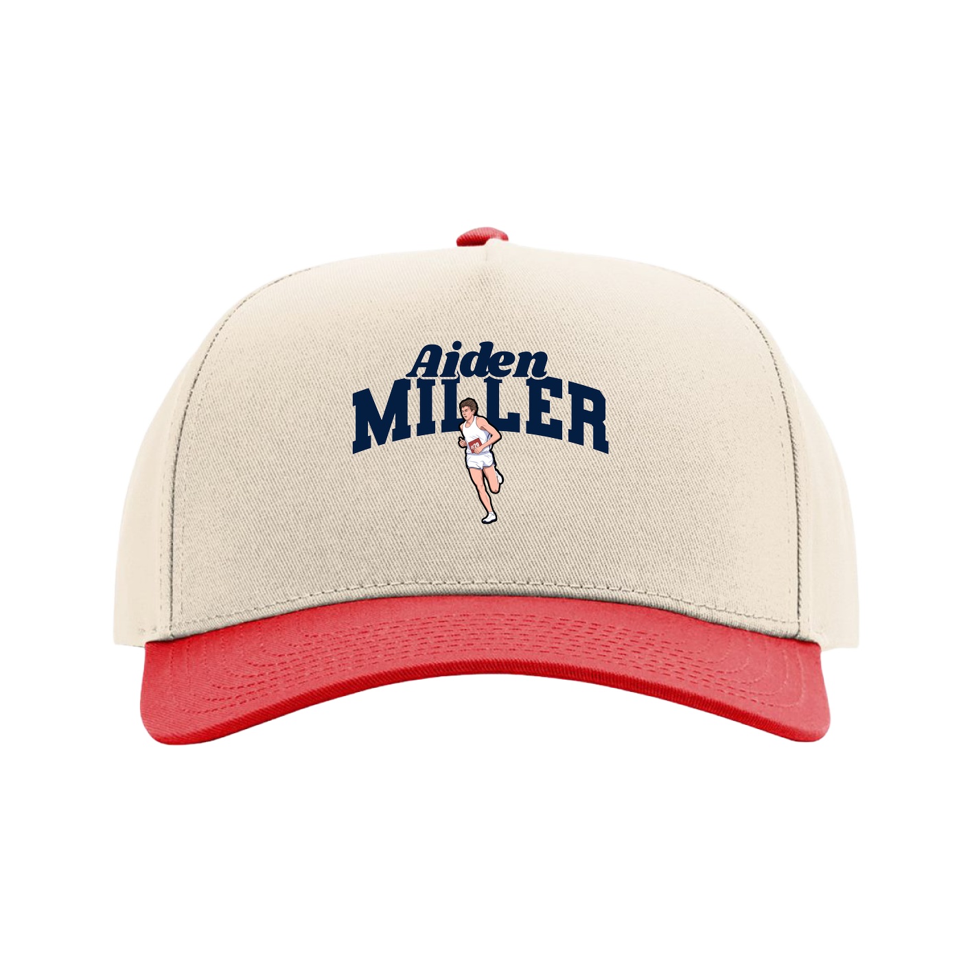 Full Fabric Five-Panel Champ Cap — Signature Arch in Cream/Red
