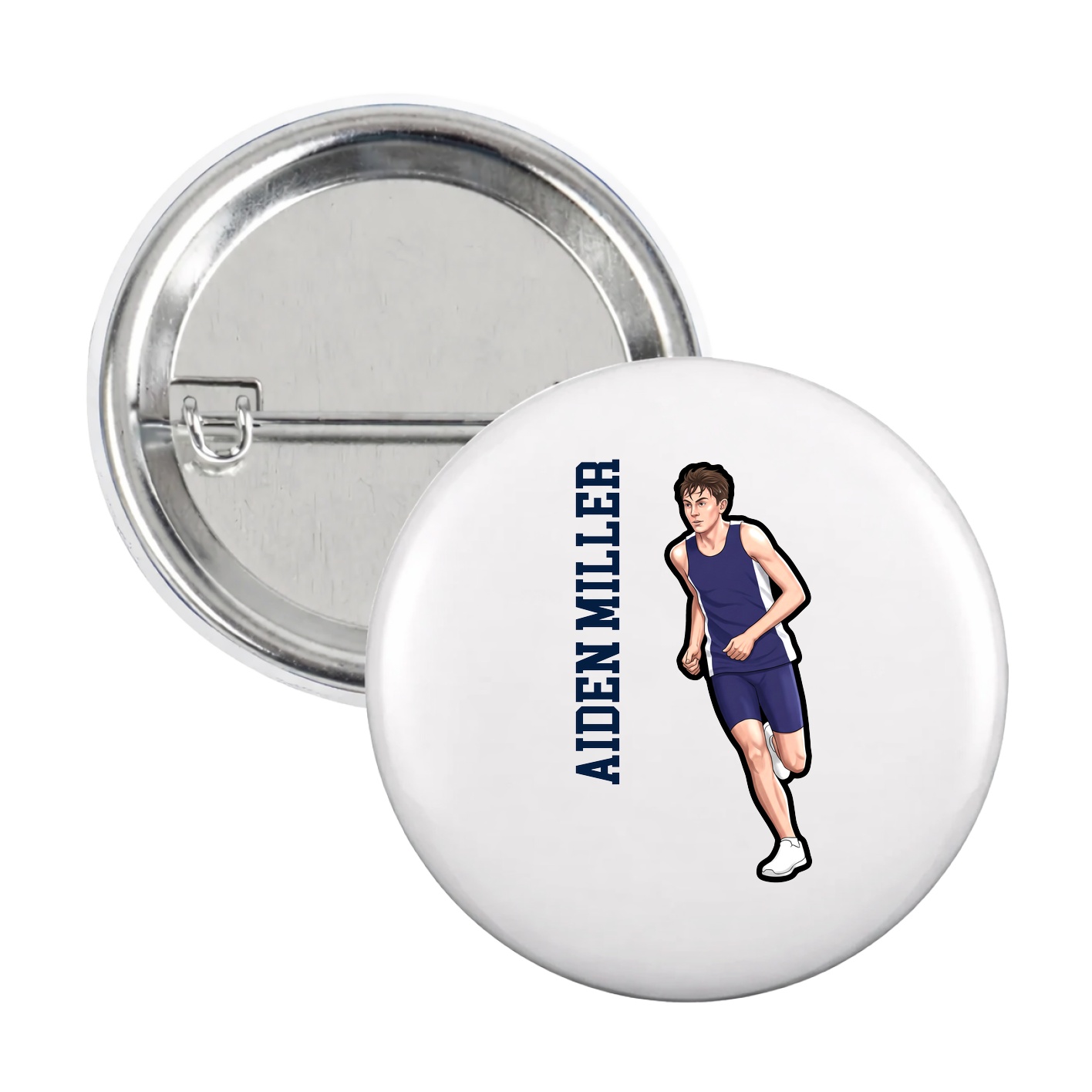 Game Day Button — Name Vertical in White