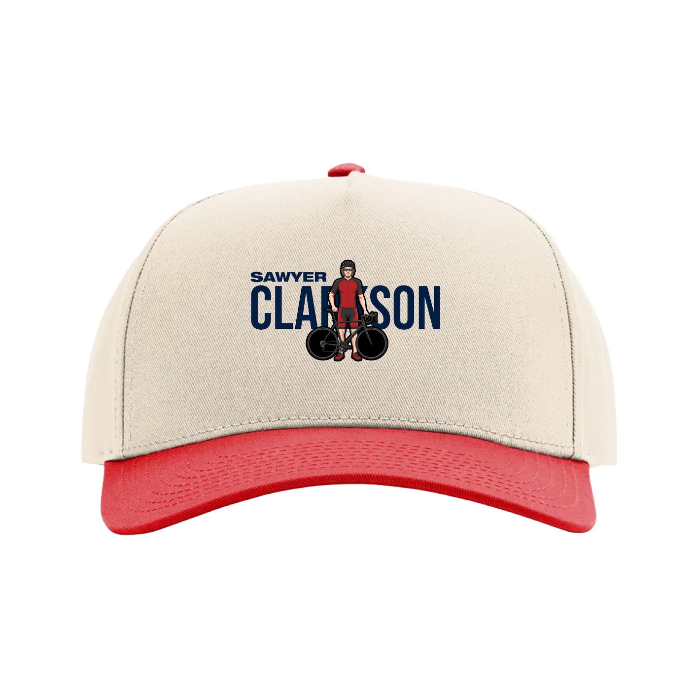 Full Fabric Five-Panel Champ Cap — Player Name in Cream/Red