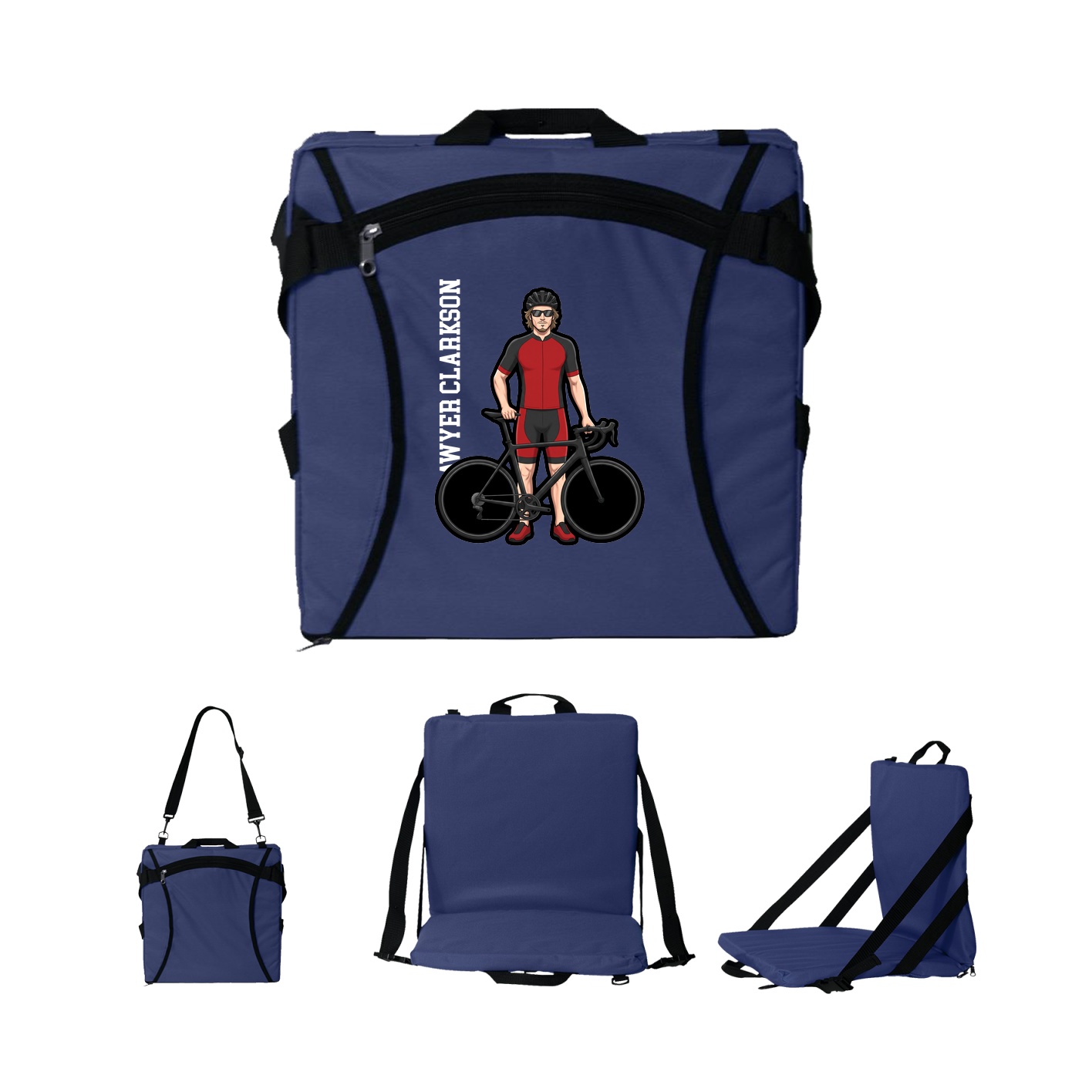 Folding Stadium Seat — Name Vertical in Navy