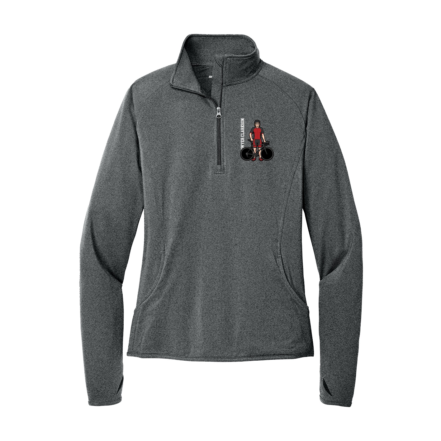 Women's Q-Zip Pullover — Name Vertical in Grey