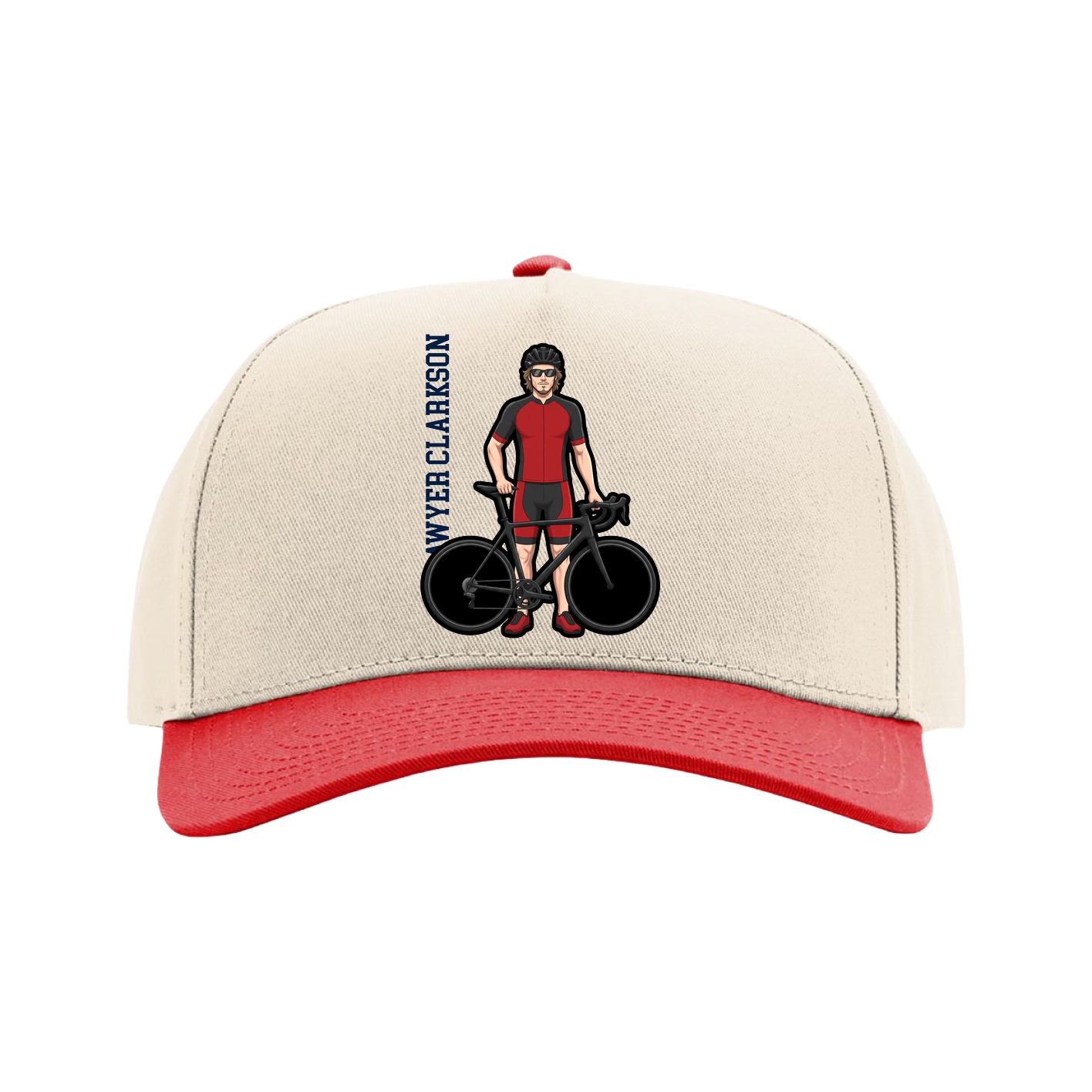 Full Fabric Five-Panel Champ Cap — Name Vertical in Cream/Red