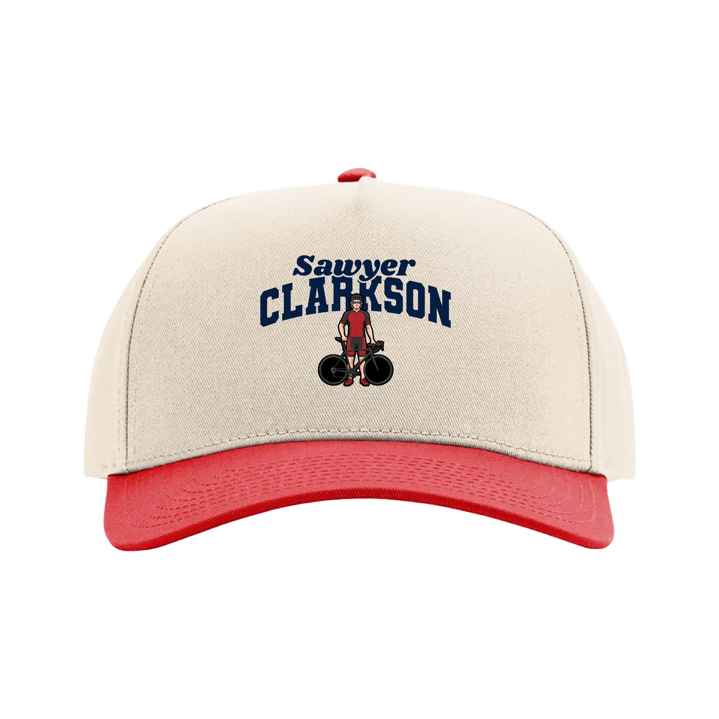 Full Fabric Five-Panel Champ Cap — Signature Arch in Cream/Red