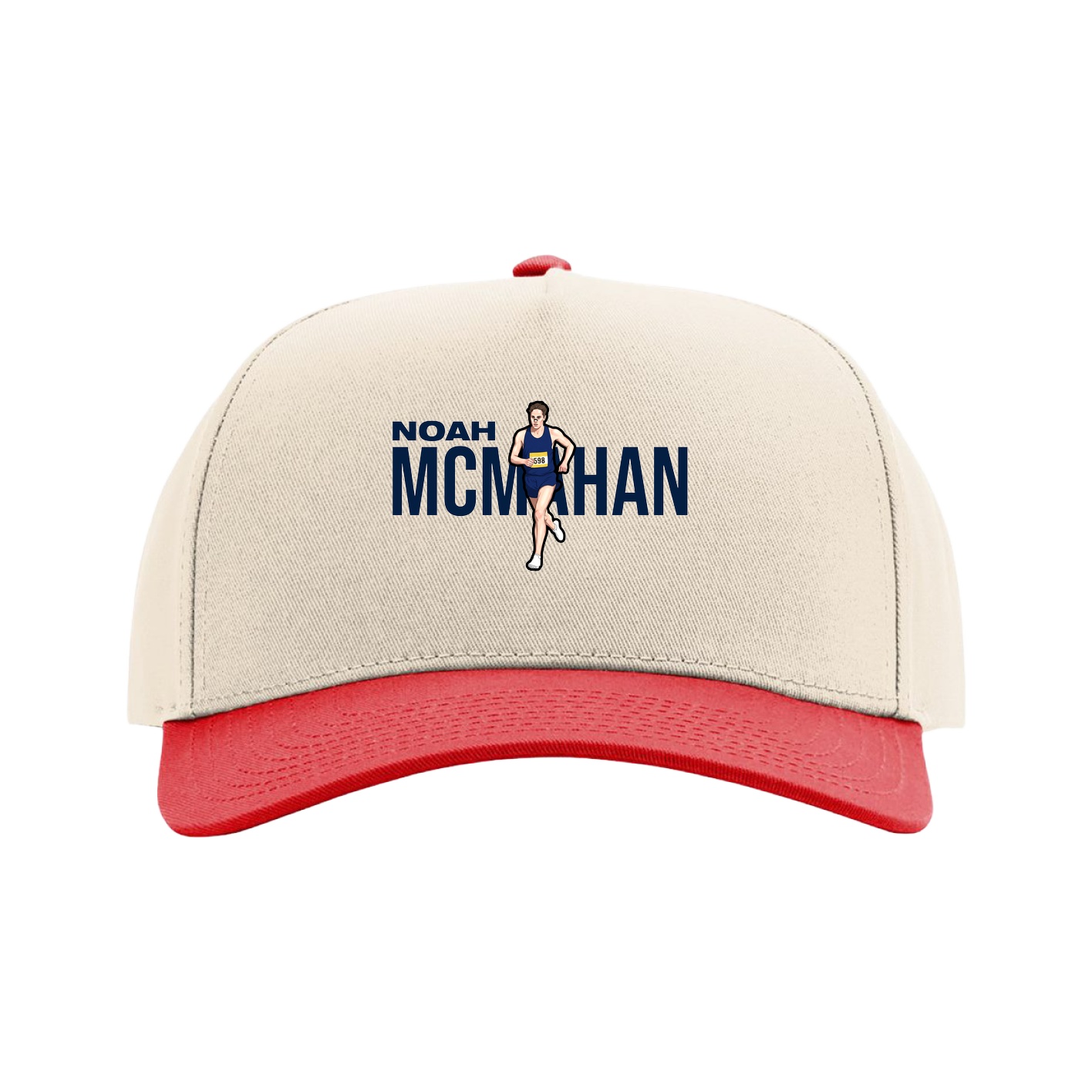 Full Fabric Five-Panel Champ Cap — Player Name in Cream/Red