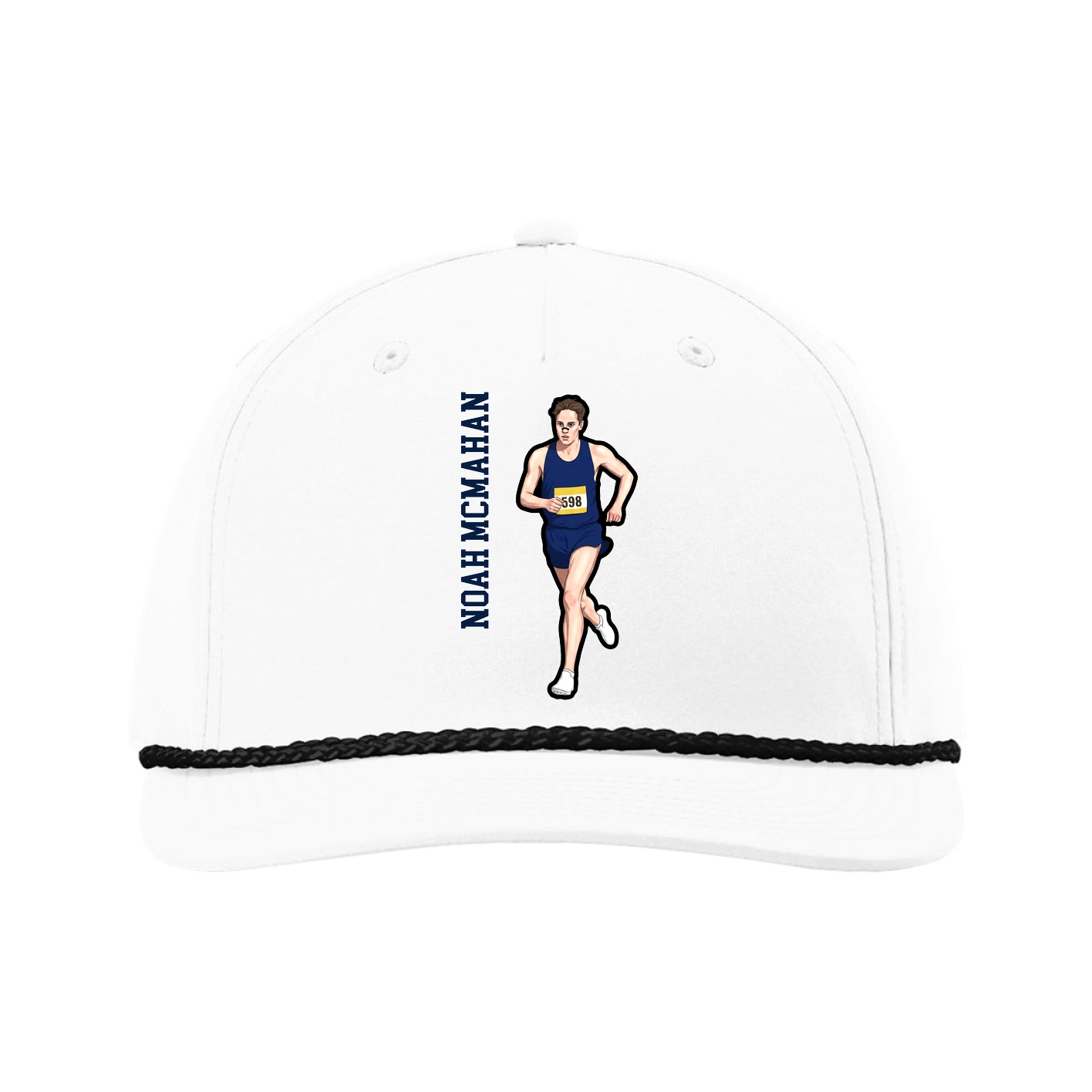 Five-Panel Classic Rope Cap — Name Vertical in White