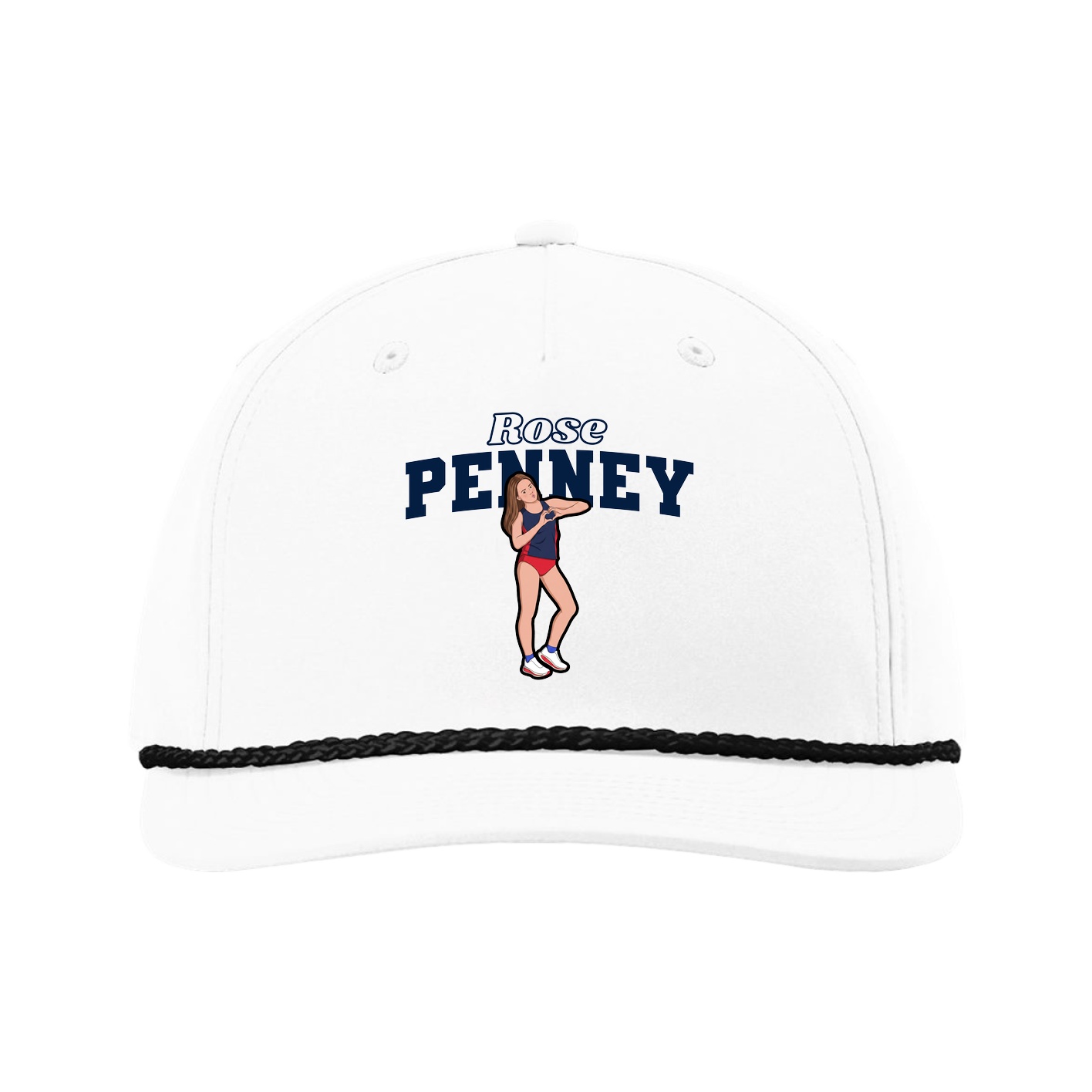 Five-Panel Classic Rope Cap — Name Arch in White