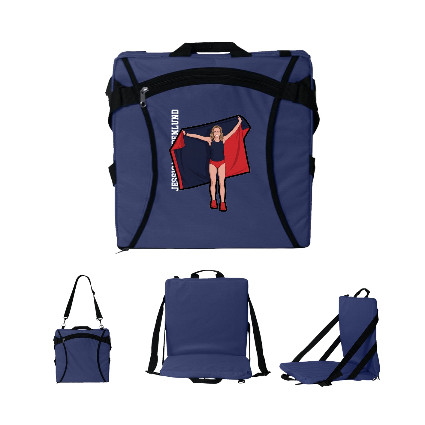 Folding Stadium Seat — Name Vertical in Navy