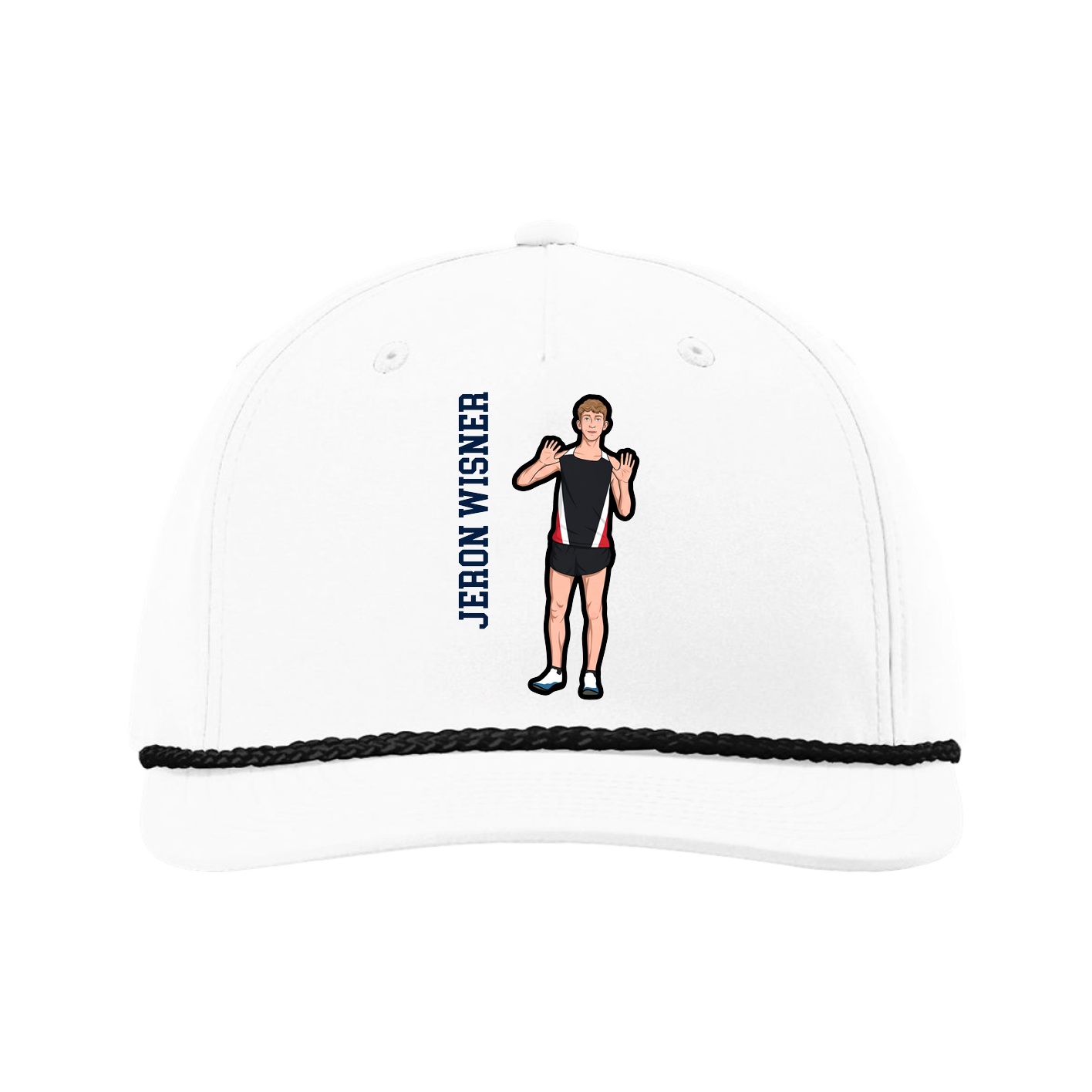 Five-Panel Classic Rope Cap — Name Vertical in White