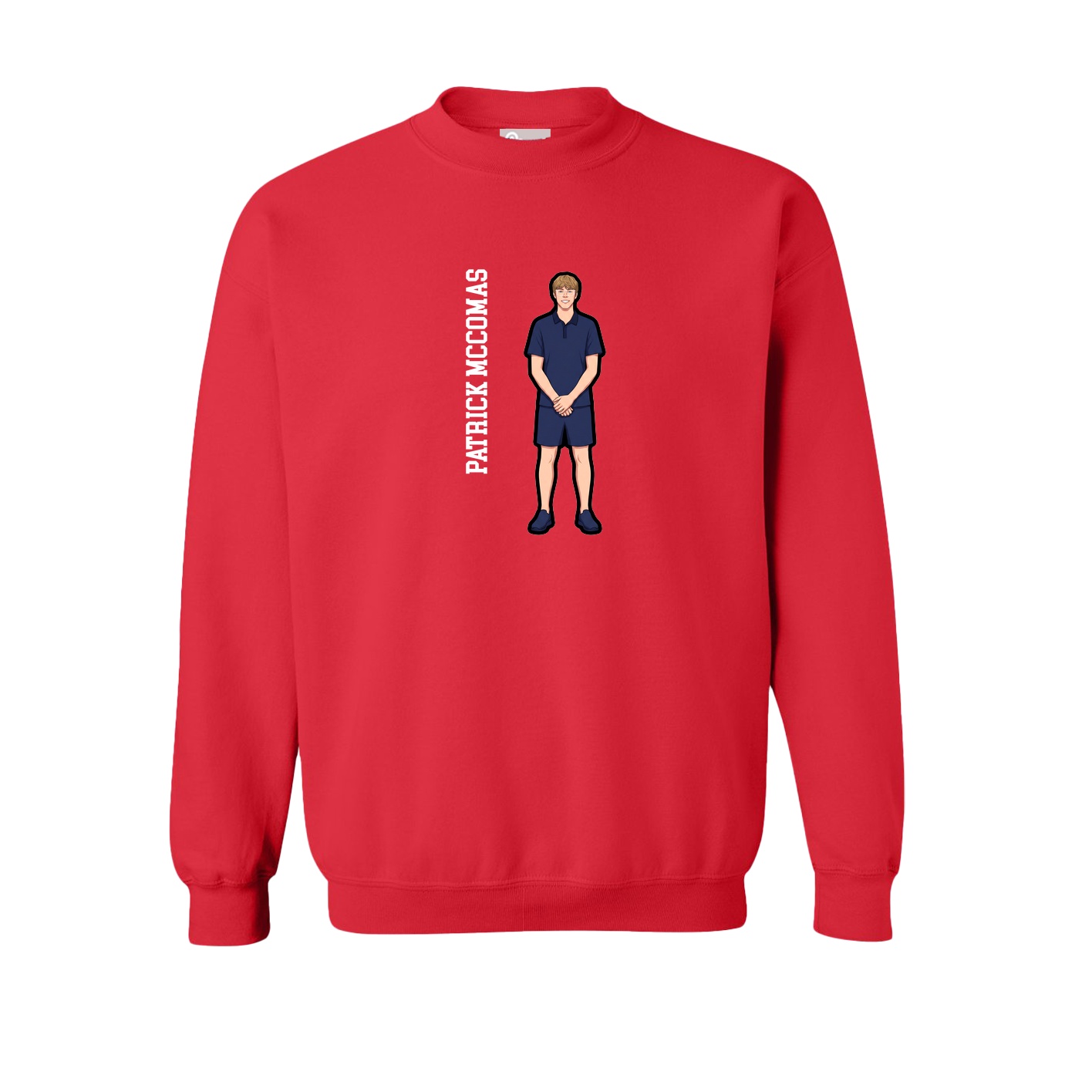 Fleece Crew — Name Vertical in Red