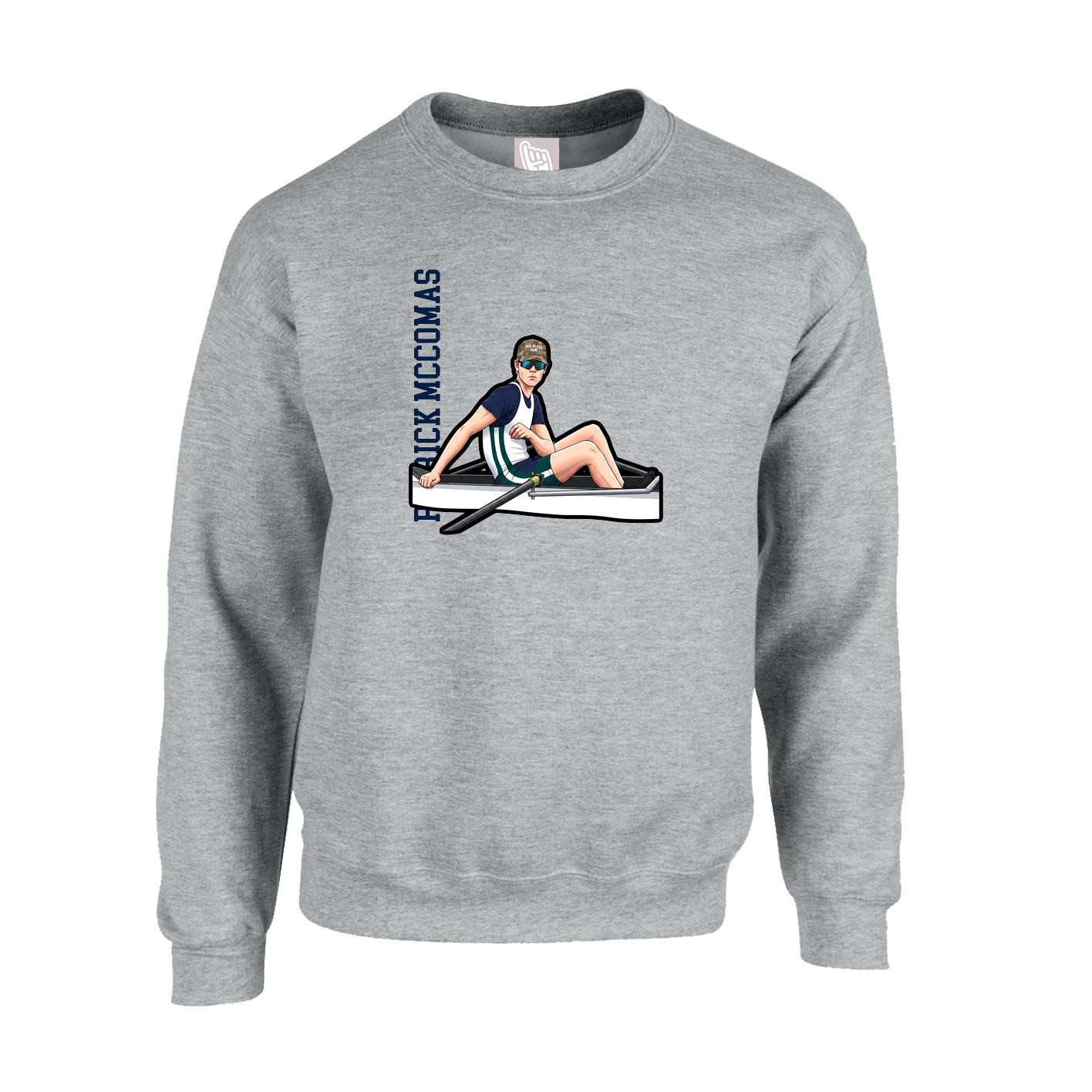 Fleece Crew — Name Vertical in Grey