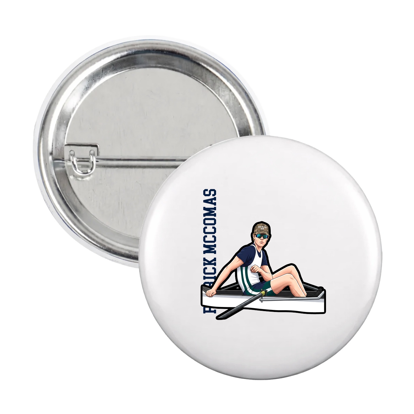 Game Day Button — Name Vertical in White