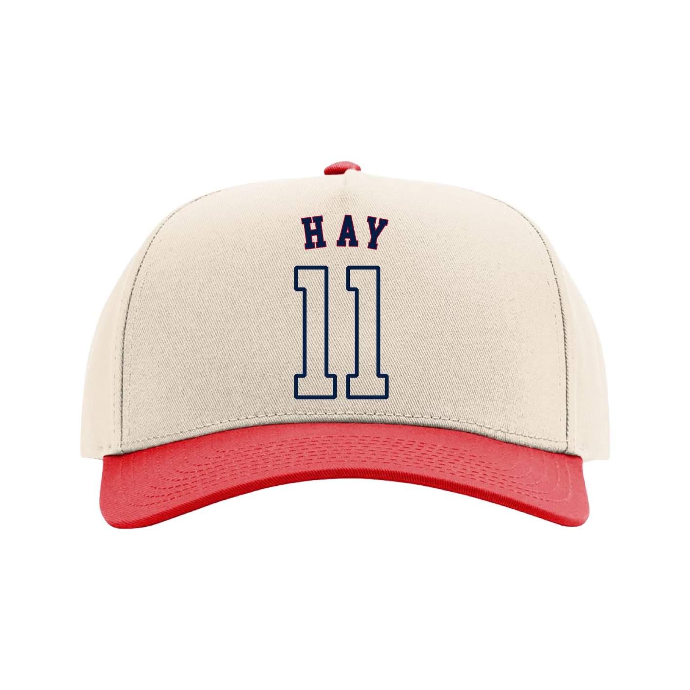 Full Fabric Five-Panel Champ Cap — Shirsey Arch in Cream/Red
