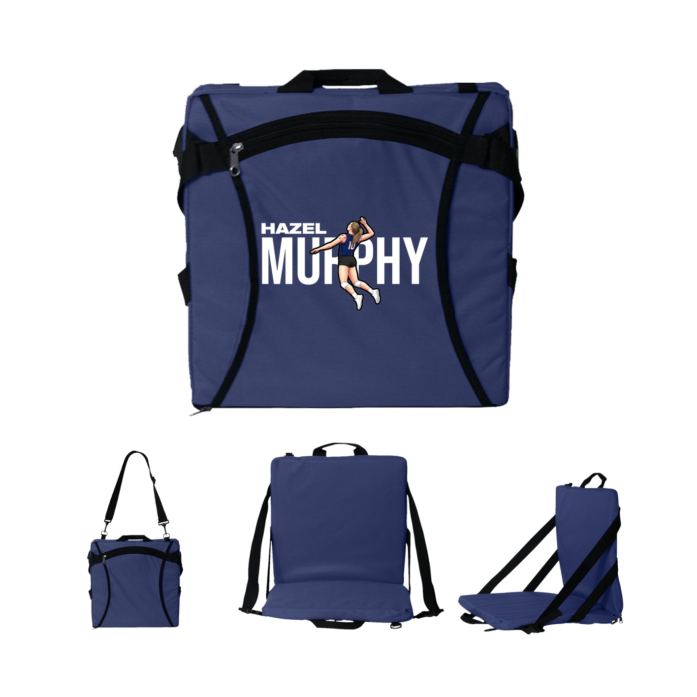 Folding Stadium Seat — Player Name in Navy