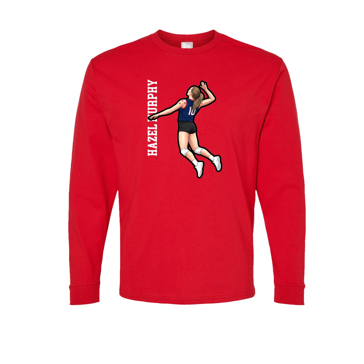 Long Sleeve Tee — Name Vertical in Red