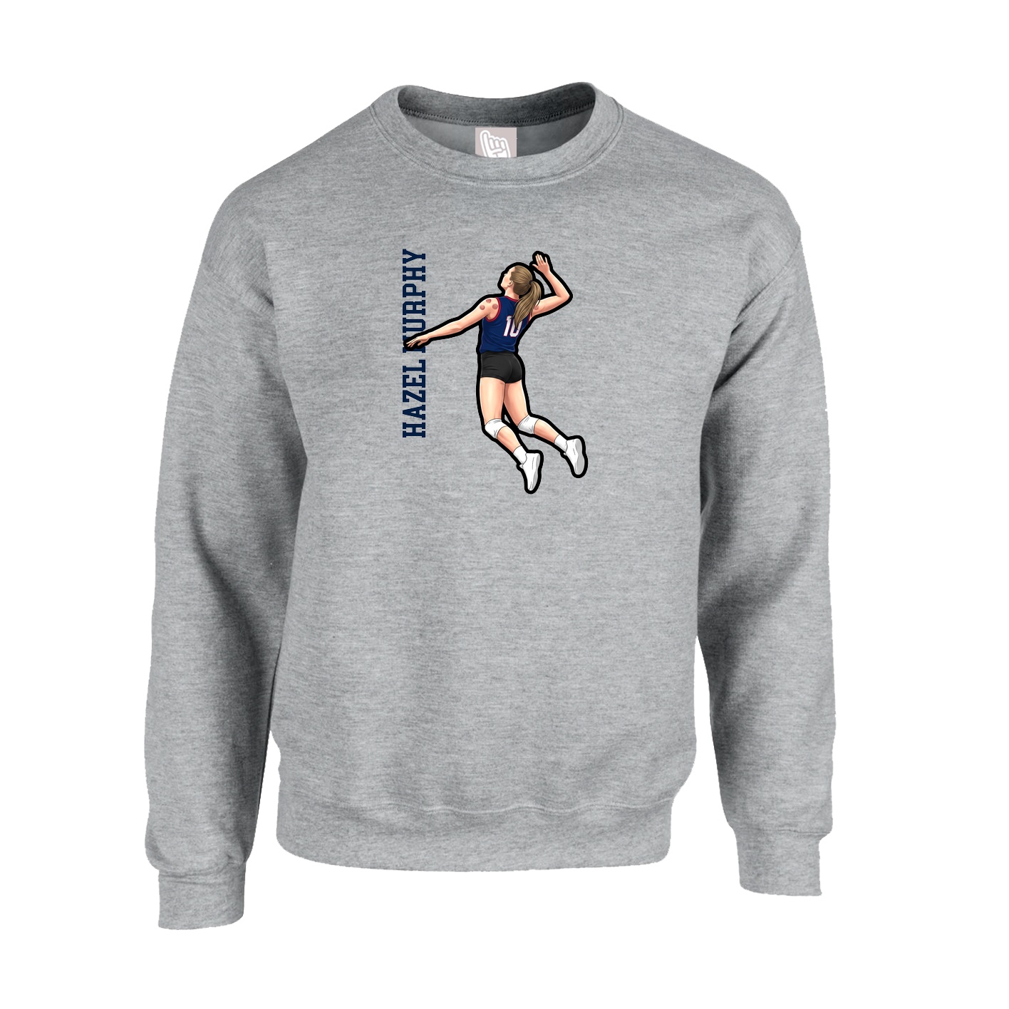 Fleece Crew — Name Vertical in Grey