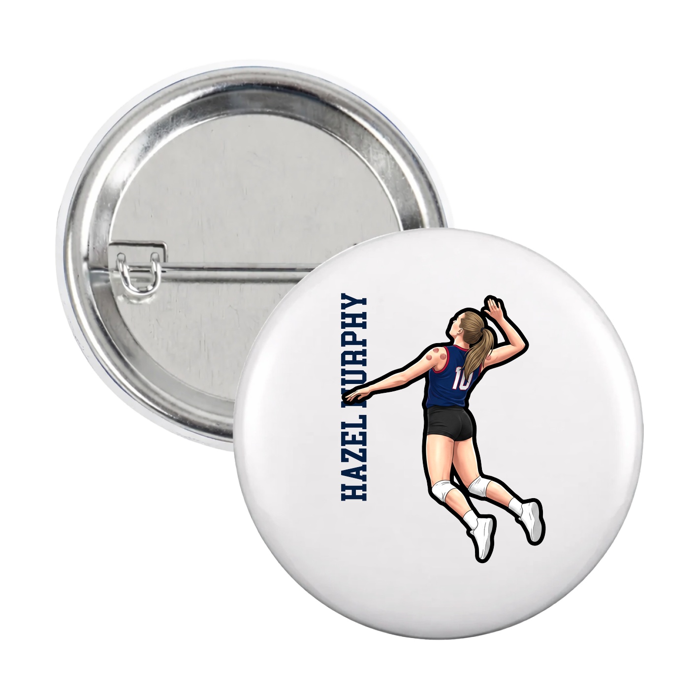 Game Day Button — Name Vertical in White