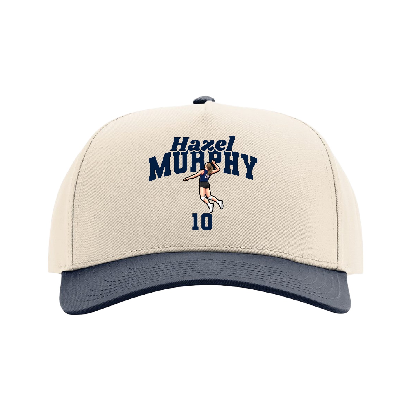 Full Fabric Five-Panel Champ Cap — Signature Arch in Cream/Navy