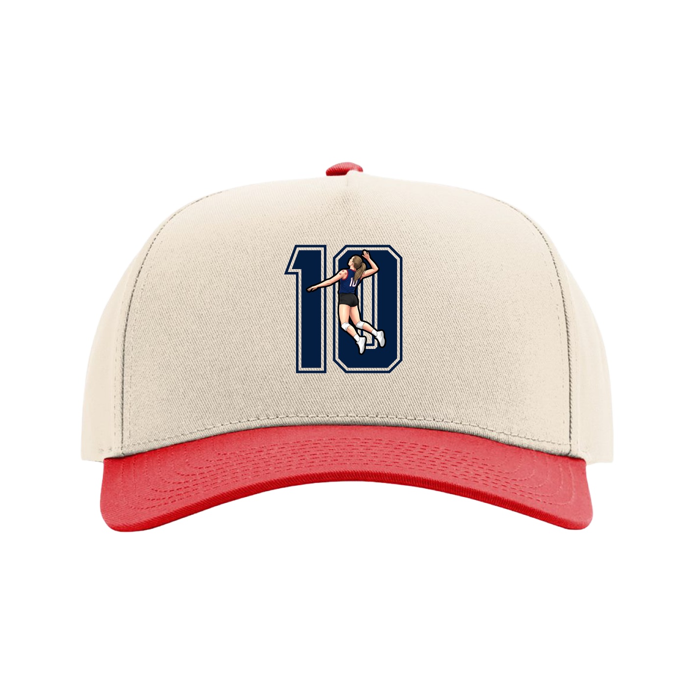 Full Fabric Five-Panel Champ Cap — Number in Cream/Red