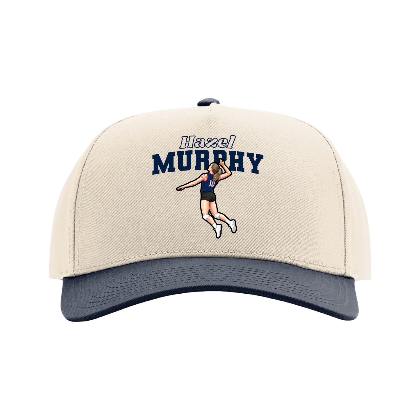 Full Fabric Five-Panel Champ Cap — Name Arch in Cream/Navy