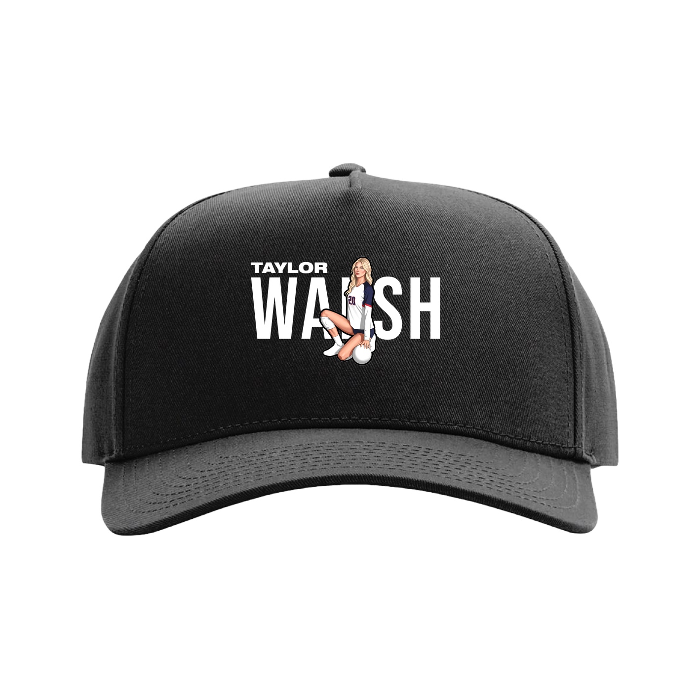 Full Fabric Five-Panel Champ Cap — Player Name in Black