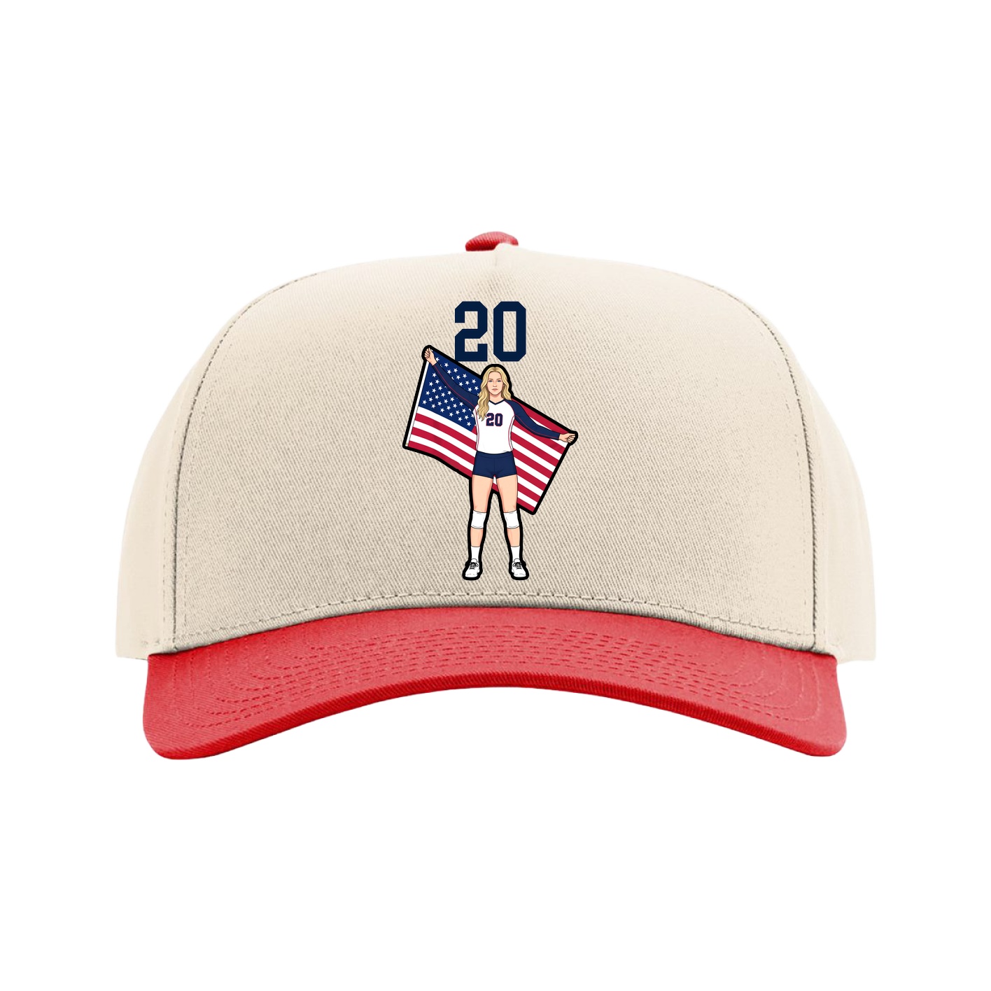 Full Fabric Five-Panel Champ Cap — Number Top in Cream/Red