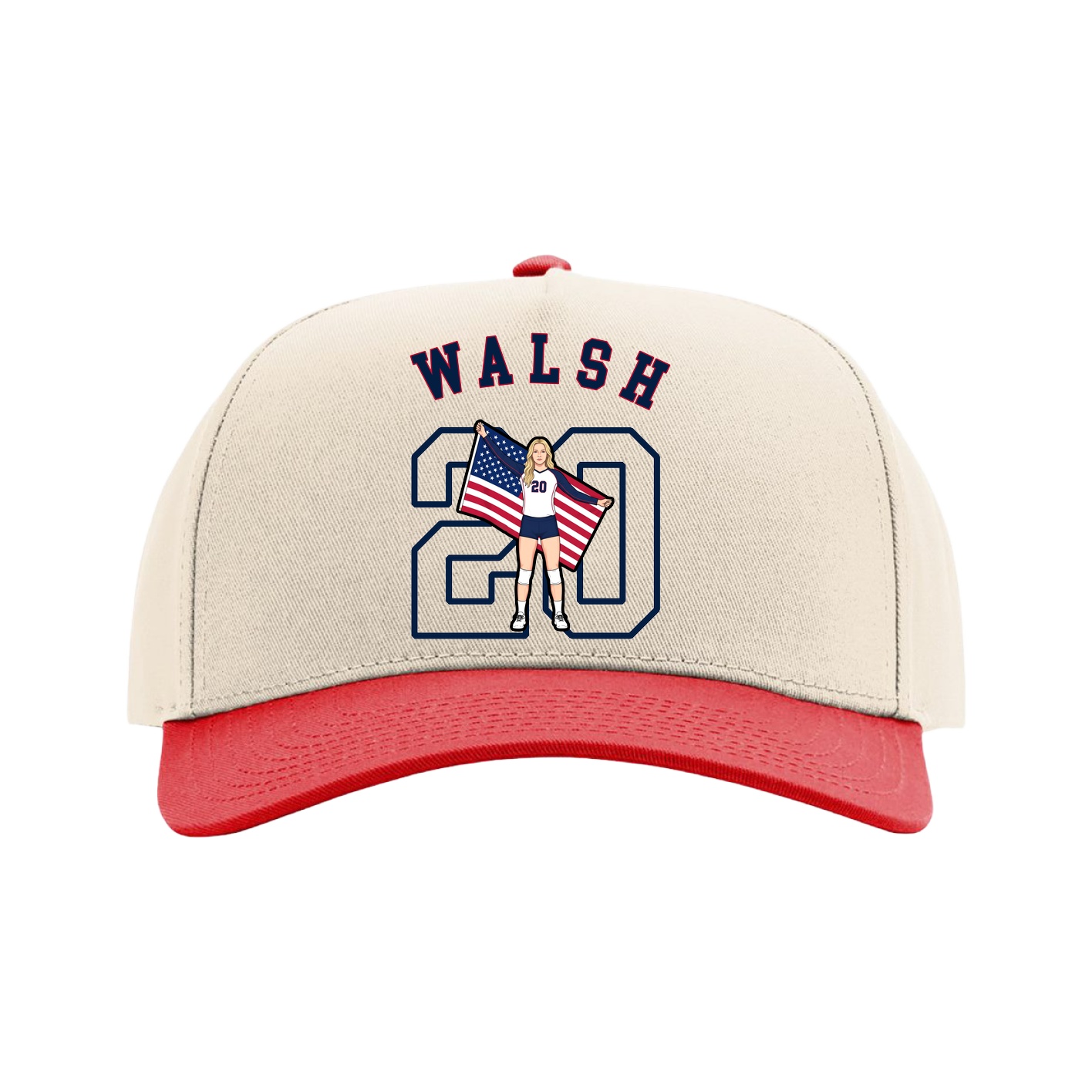 Full Fabric Five-Panel Champ Cap — Shirsey Arch in Cream/Red