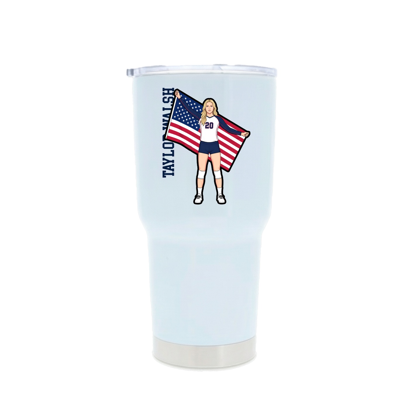 30oz Stainless Steel Tumbler — Name Vertical in White