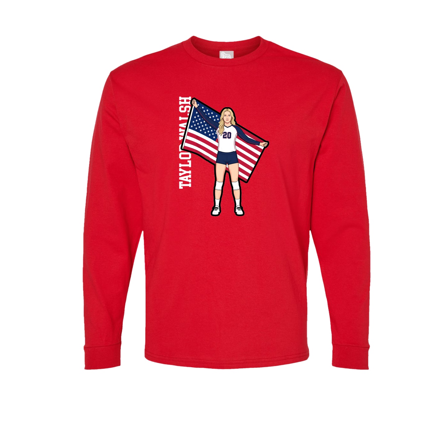 Long Sleeve Tee — Name Vertical in Red