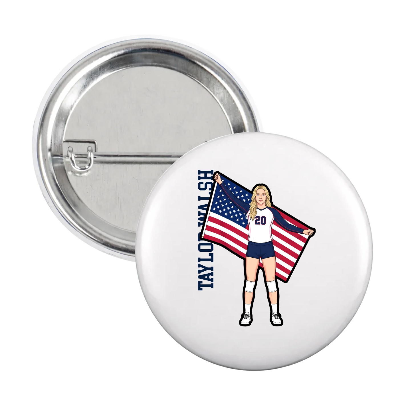 Game Day Button — Name Vertical in White