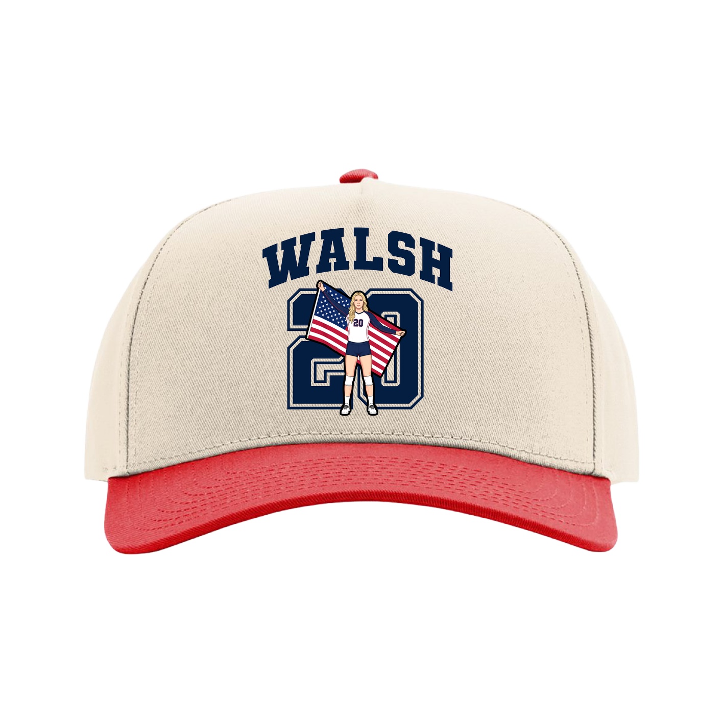 Full Fabric Five-Panel Champ Cap — Number in Cream/Red