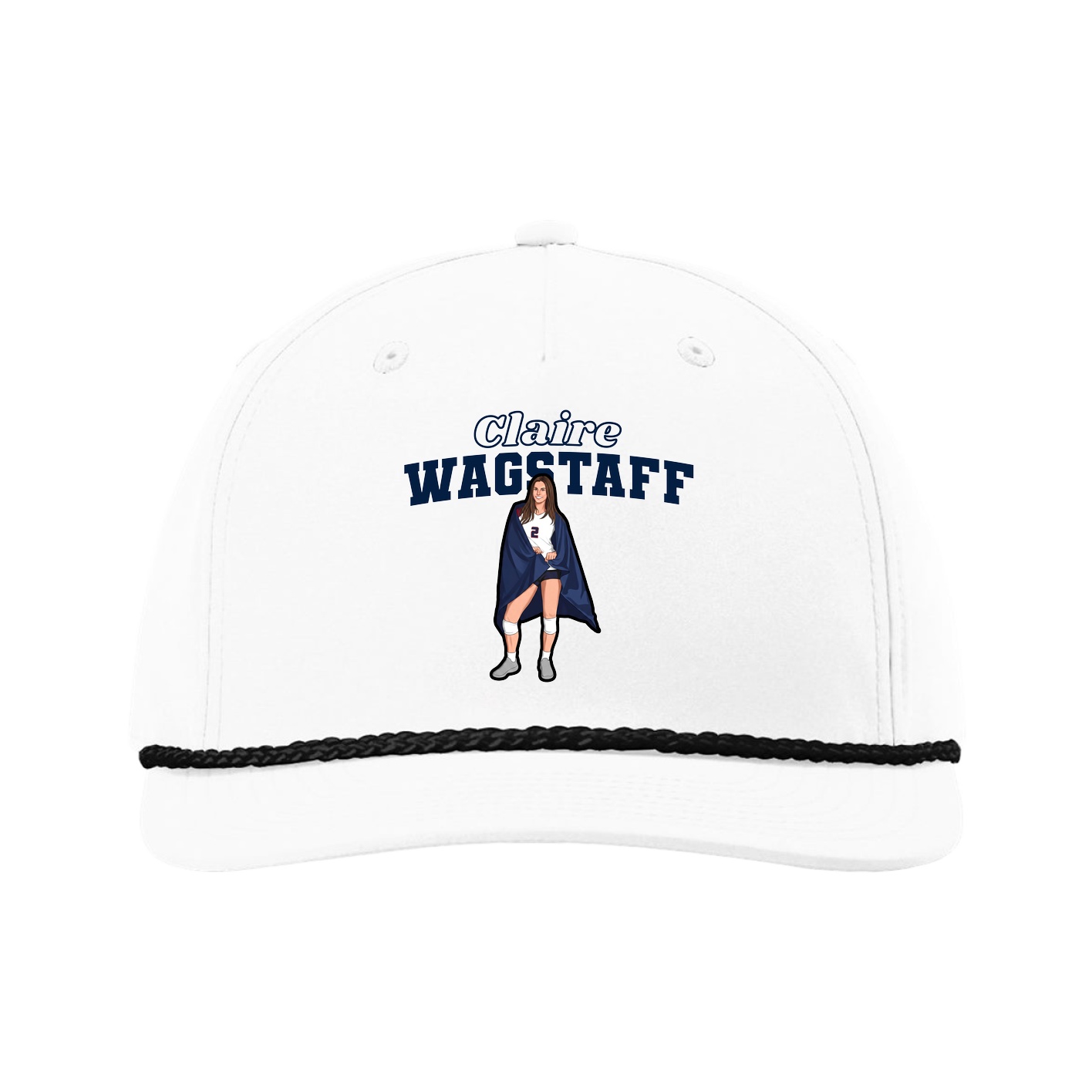 Five-Panel Classic Rope Cap — Name Arch in White