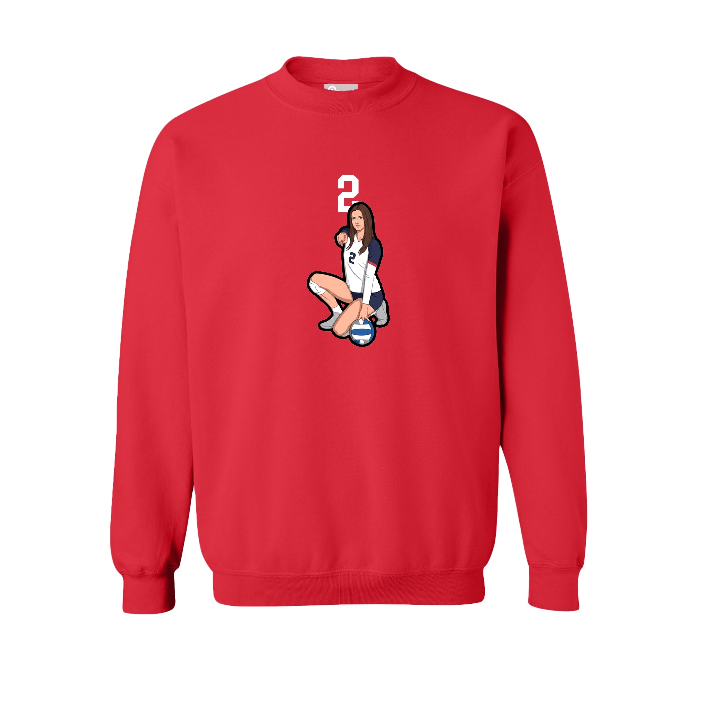 Fleece Crew — Number Top in Red